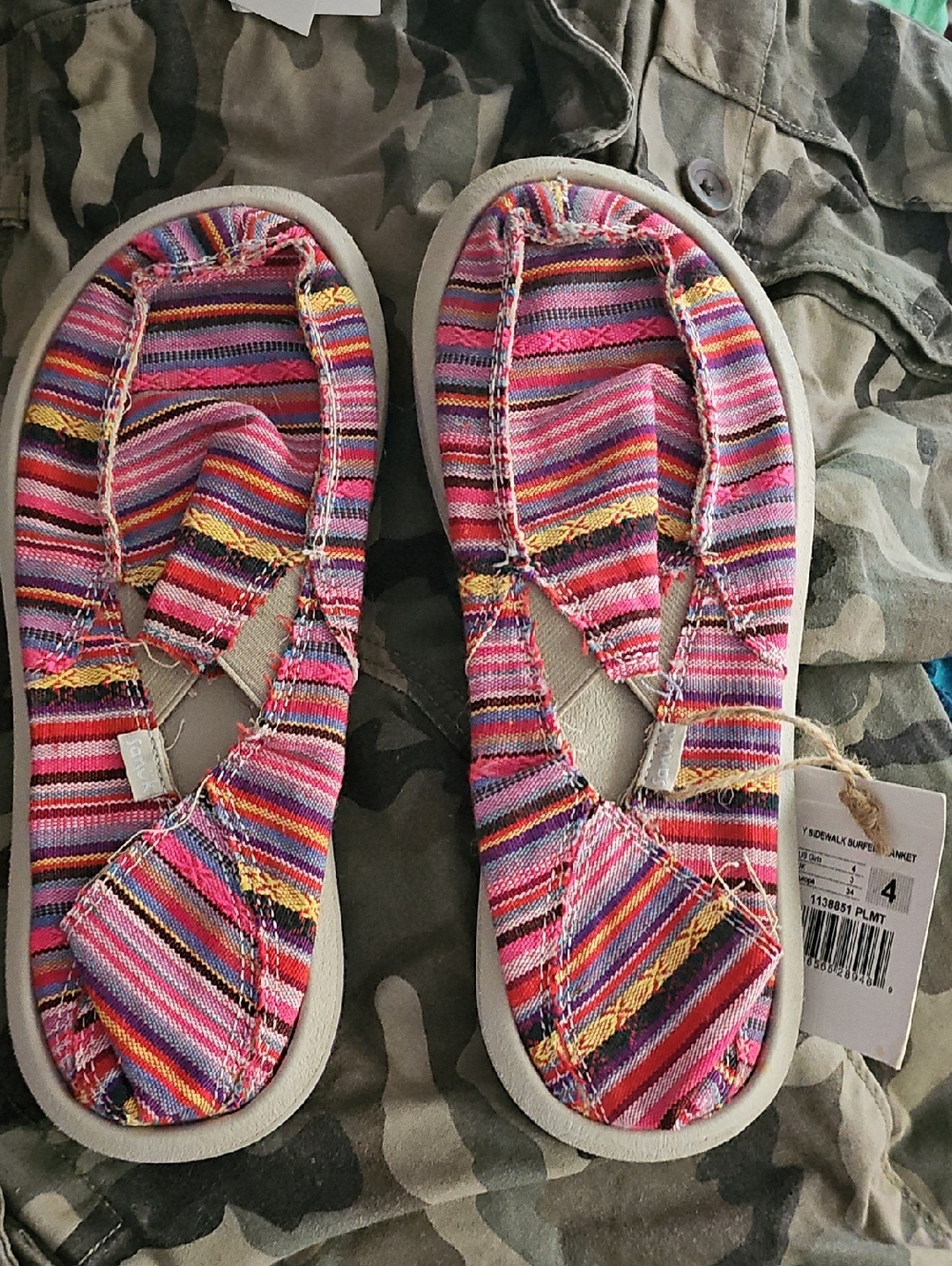 Sanuk Girls Pink Multi-Striped Slip-On Sandals
